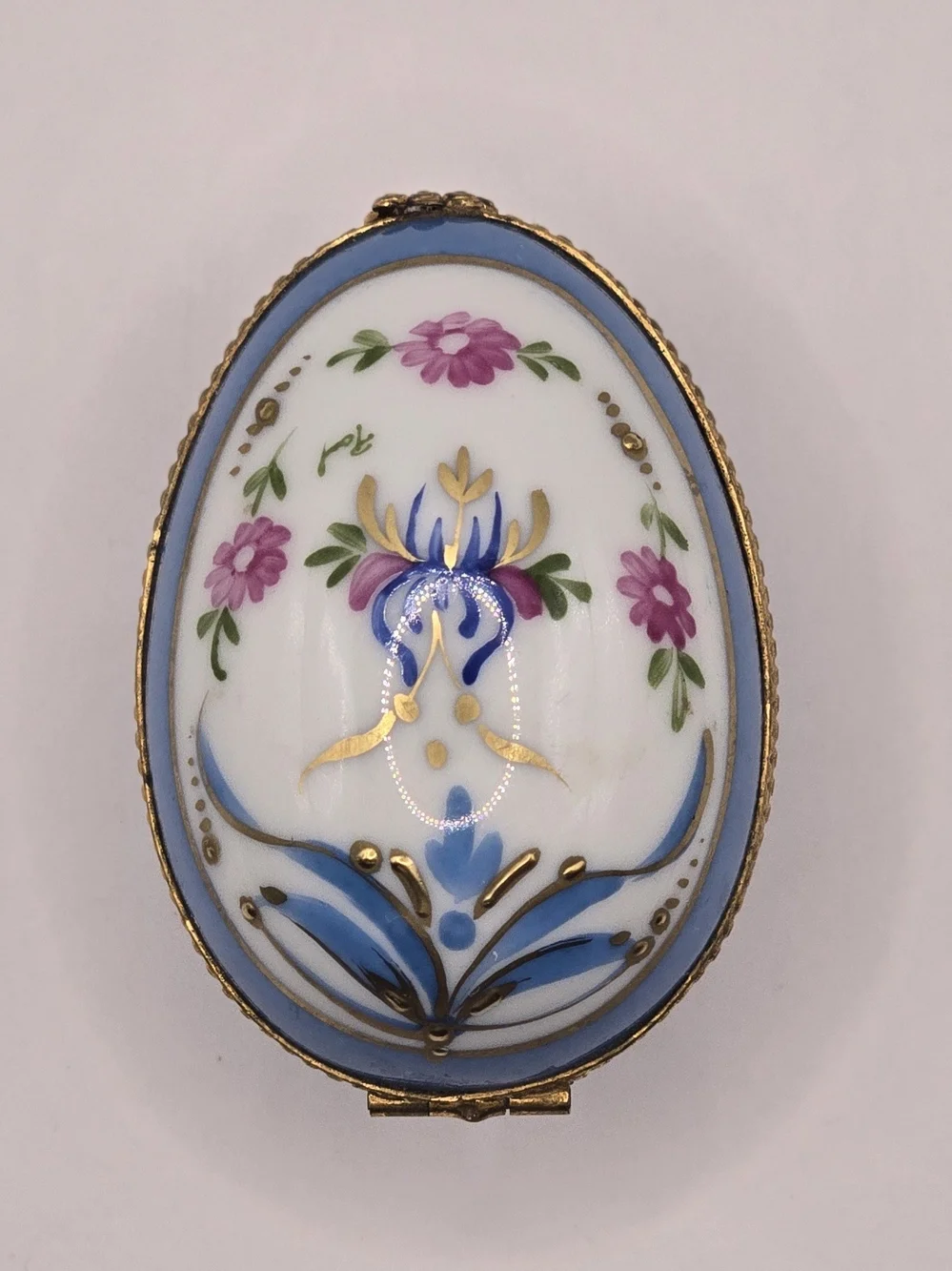 Limoges France Paris Style Porcelain Trinket Box Hand Decorated Floral Blue Gold